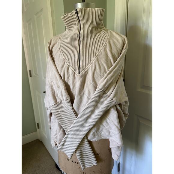 Free People Fp One Shiloh Sweatshirt Pullover Zip Oversized Ribbed sz M beige - Picture 7 of 16